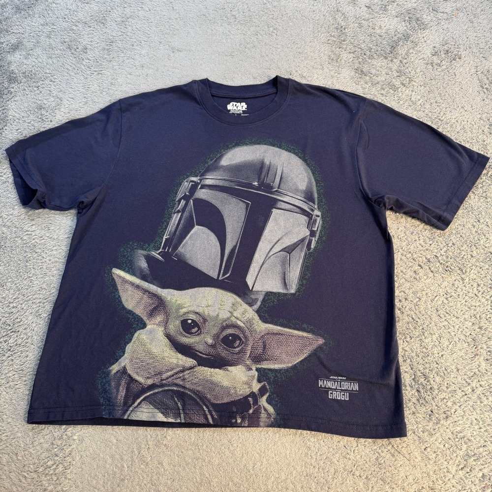 Star Wars Mandalorian Grogu Graphic T-Shirt Mens Size L Black Short Sleeve Tee